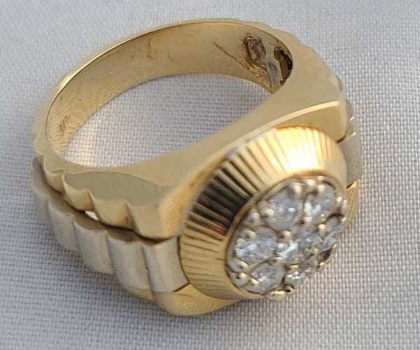 MENS ROLEX DESIGN TWO TONE 14K YELLOW GOLD .90 CARAT SIZE 10 DIAMOND RING