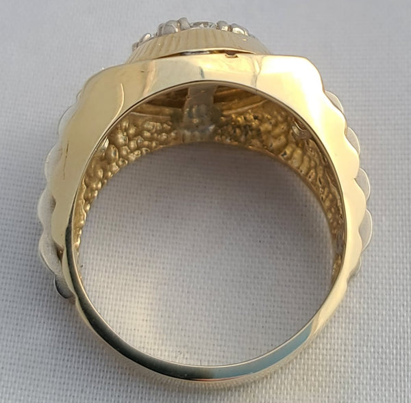 MENS ROLEX DESIGN TWO TONE 14K YELLOW GOLD .90 CARAT SIZE 10 DIAMOND RING