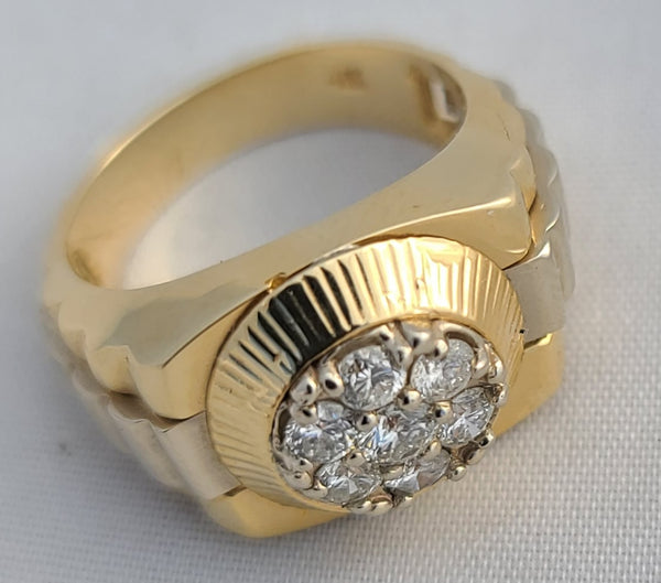 MENS ROLEX DESIGN TWO TONE 14K YELLOW GOLD .90 CARAT SIZE 10 DIAMOND RING