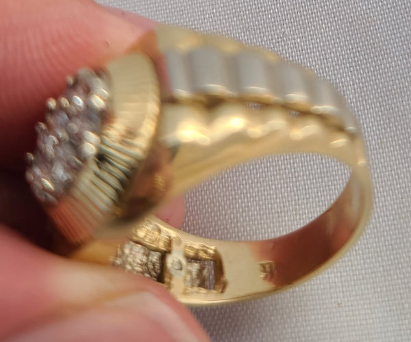 MENS ROLEX DESIGN TWO TONE 14K YELLOW GOLD .90 CARAT SIZE 10 DIAMOND RING