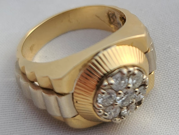 MENS ROLEX DESIGN TWO TONE 14K YELLOW GOLD .90 CARAT SIZE 10 DIAMOND RING