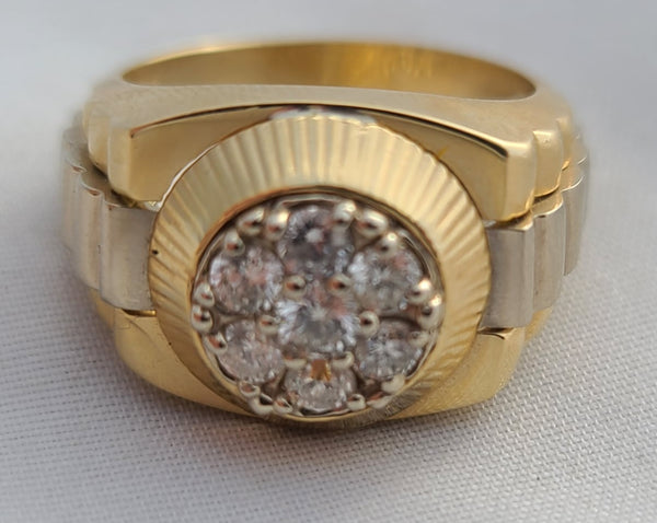 MENS ROLEX DESIGN TWO TONE 14K YELLOW GOLD .90 CARAT SIZE 10 DIAMOND RING