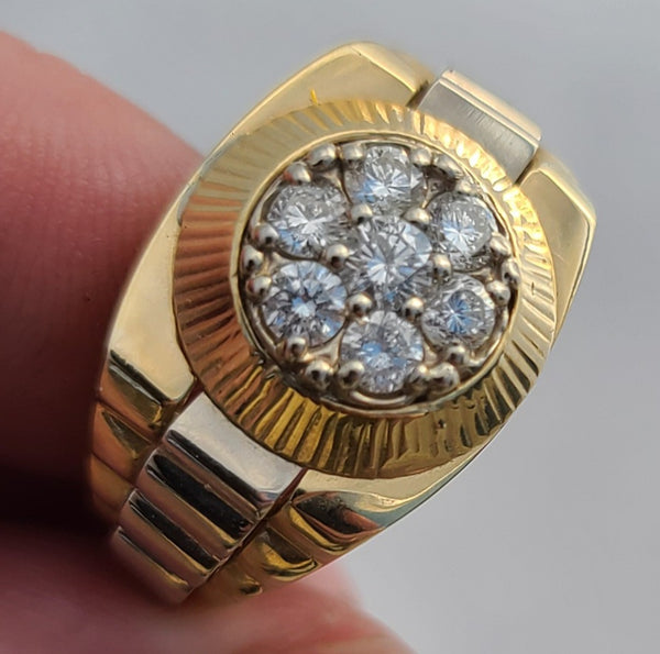 MENS ROLEX DESIGN TWO TONE 14K YELLOW GOLD .90 CARAT SIZE 10 DIAMOND RING